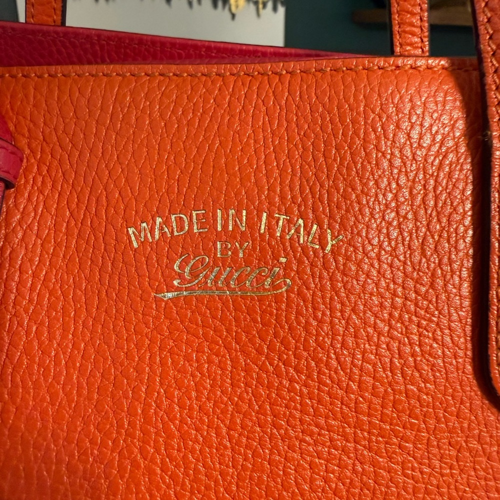 Gucci Orange Leather Tote with Pink Accent - Picture 4 of 16